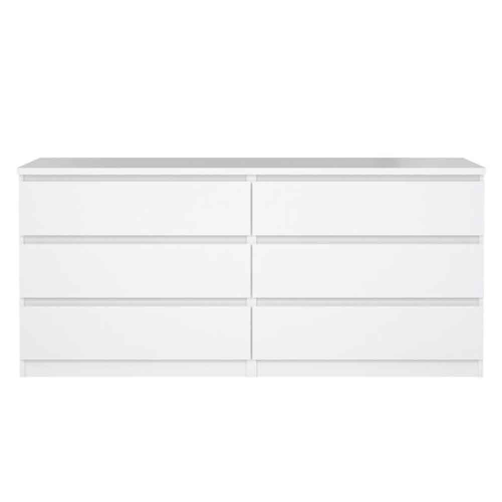 Nakou Wide High Gloss Chest Of 6 Drawers In White