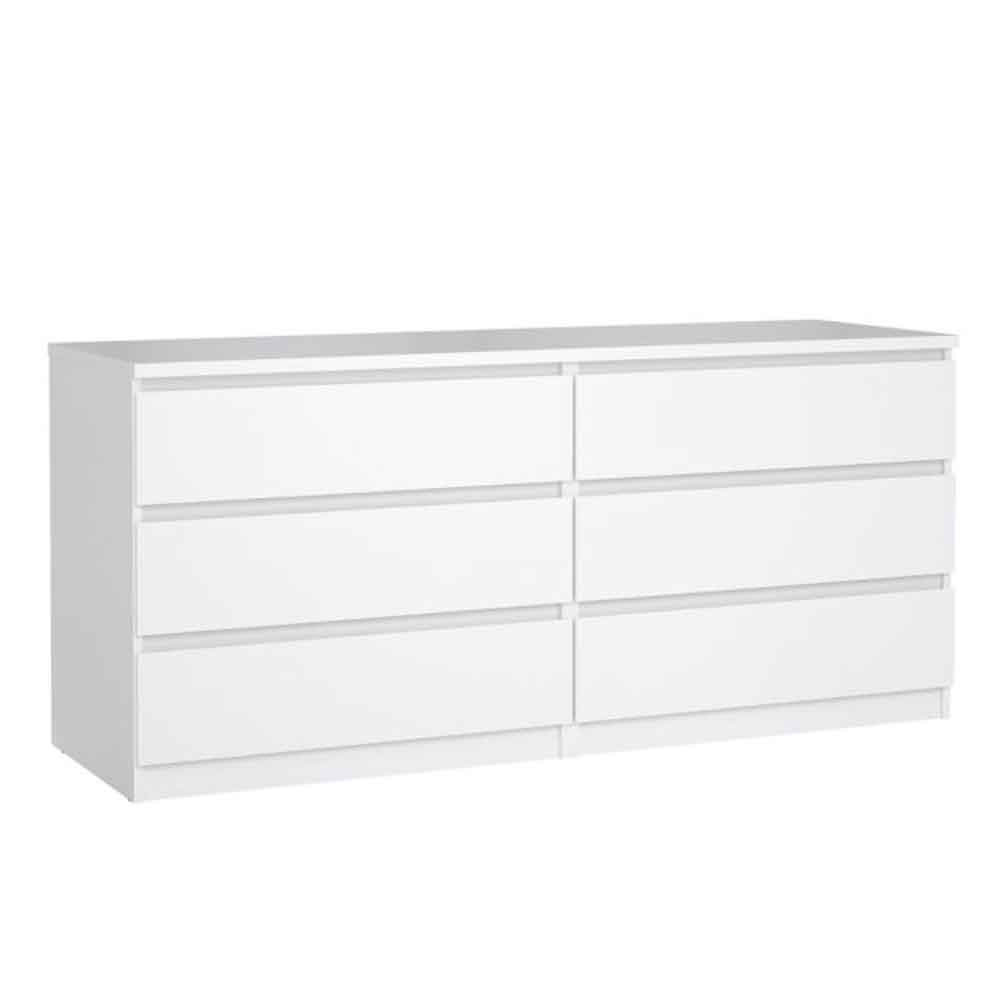 Nakou Wide High Gloss Chest Of 6 Drawers In White