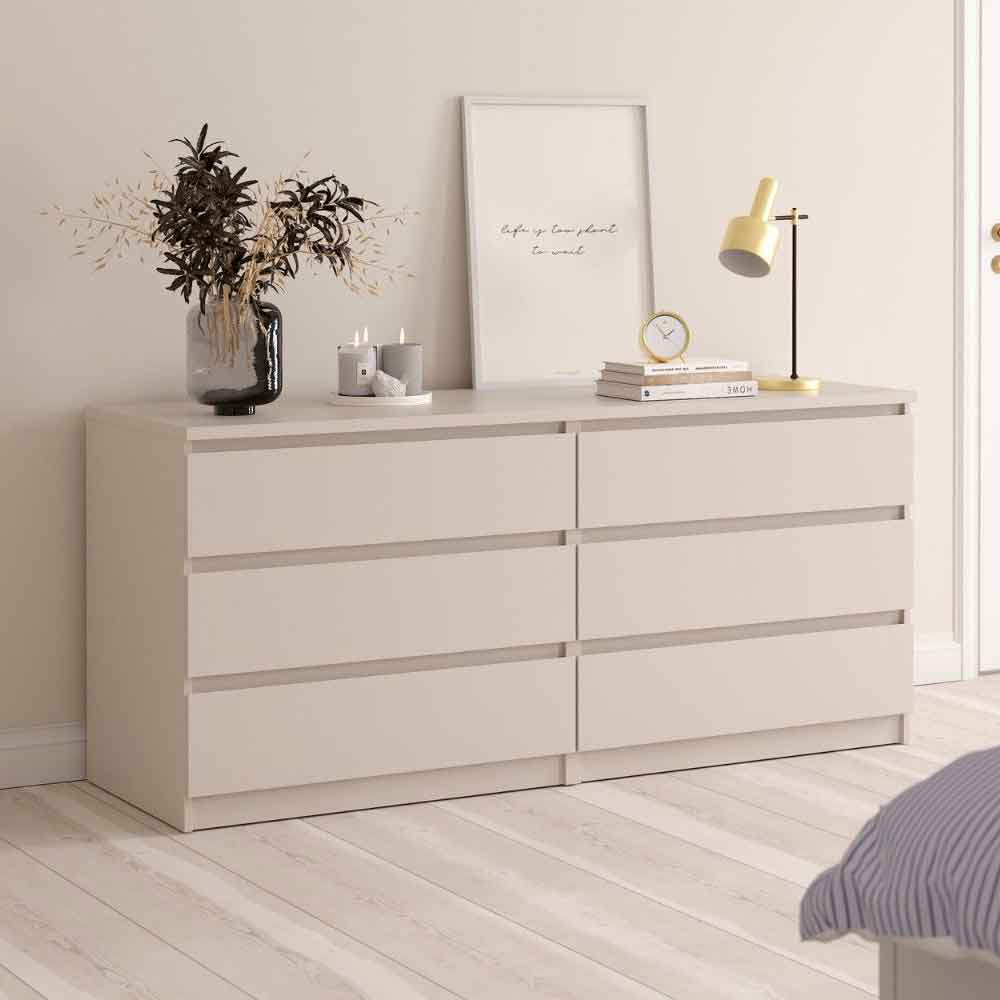 Nakou Wide Wooden Chest of 6 Drawers in Cashmere