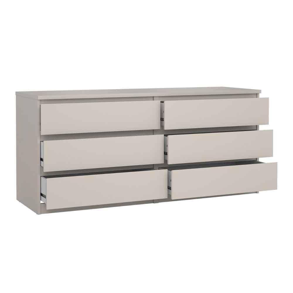 Nakou Wide Wooden Chest of 6 Drawers in Cashmere