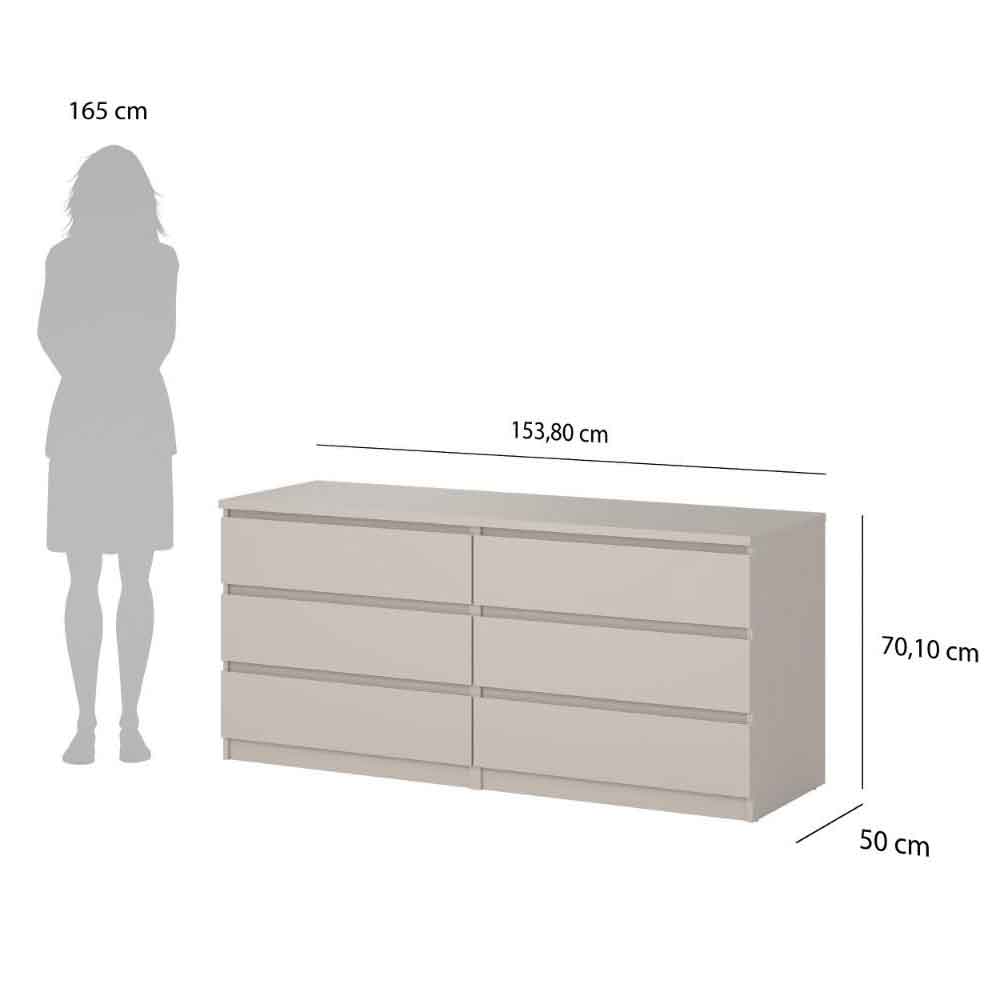 Nakou Wide Wooden Chest of 6 Drawers in Cashmere