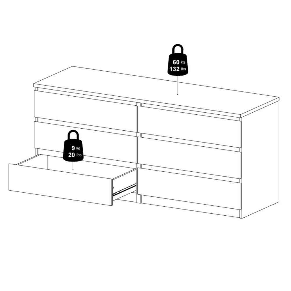 Nakou Wide Wooden Chest of 6 Drawers in Cashmere