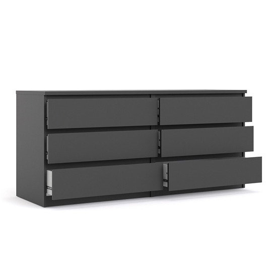 Nakou Wide Wooden Chest Of 6 Drawers In Matt Black