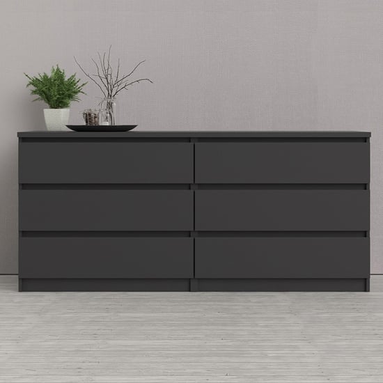 Read more about Nakou wide wooden chest of 6 drawers in matt black