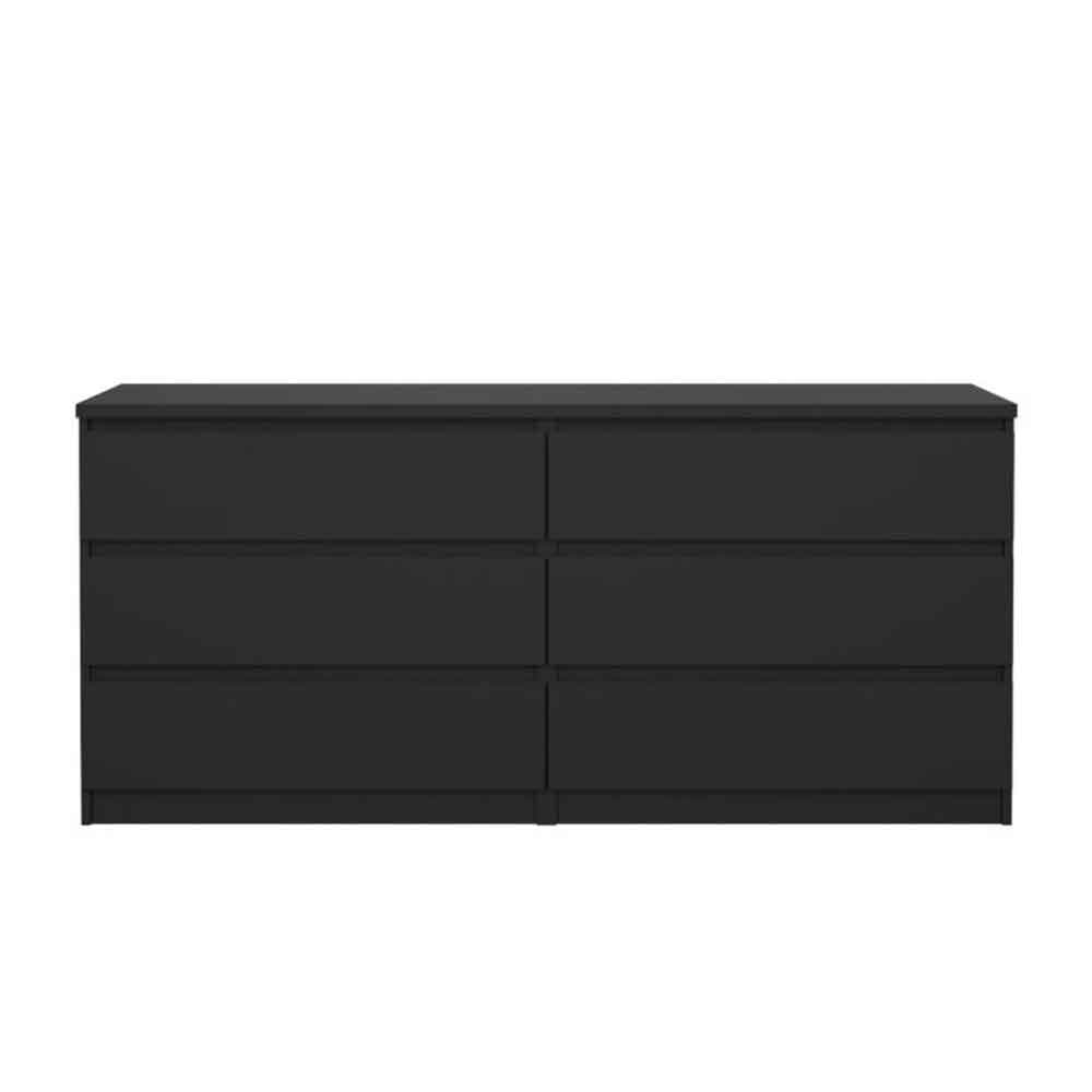 Nakou Wide Wooden Chest Of 6 Drawers In Matt Black