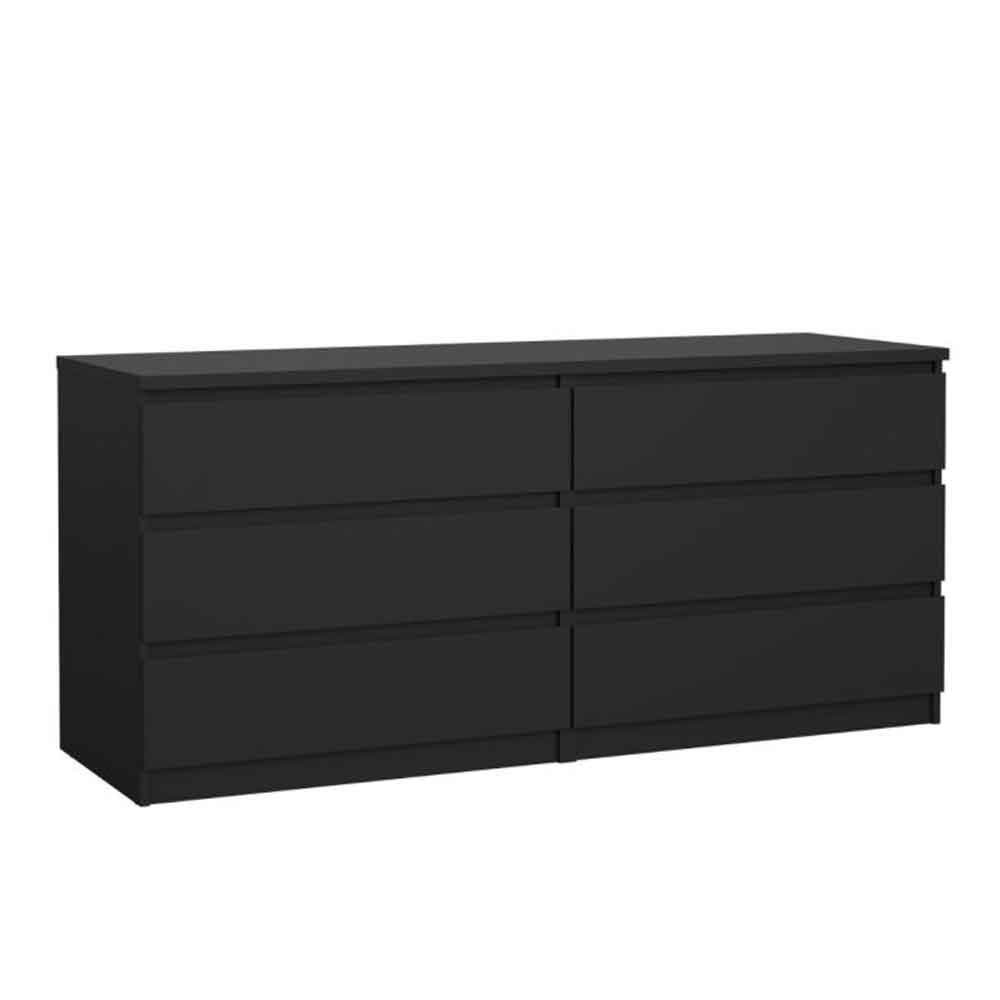 Nakou Wide Wooden Chest Of 6 Drawers In Matt Black