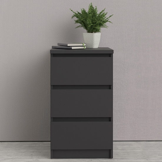 Read more about Nakou wooden bedside cabinet with 3 drawers in matt black