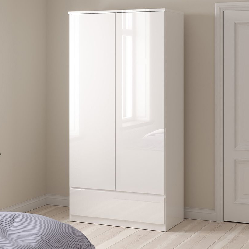 Nakou Wooden Bedroom Set With 2 Doors Wardrobe In White