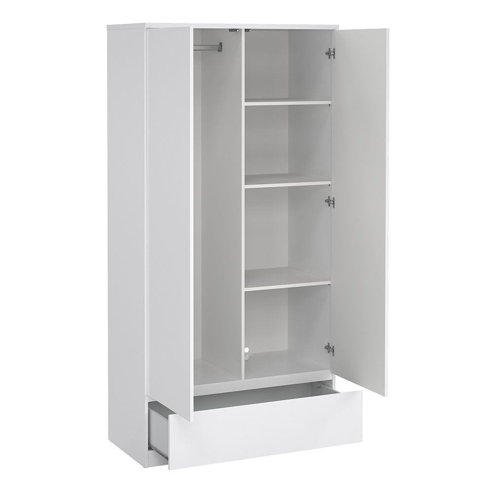 Nakou Wooden Bedroom Set With 2 Doors Wardrobe In White