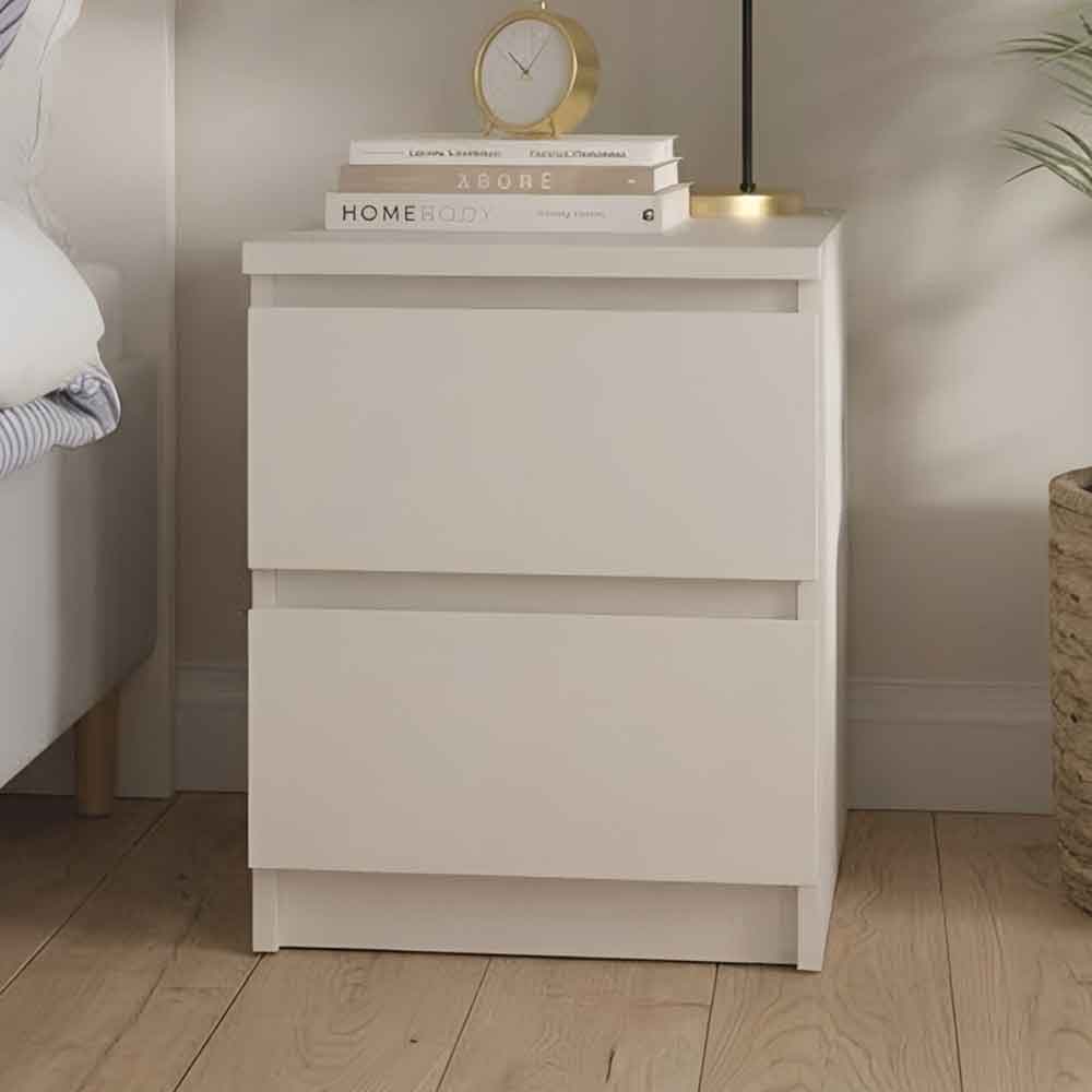 Nakou Wooden Bedside Cabinet with 2 Drawers in Cashmere