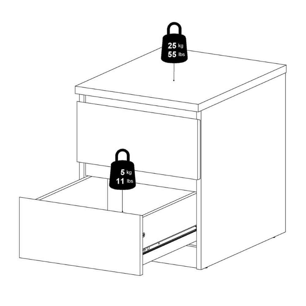 Nakou Wooden Bedside Cabinet with 2 Drawers in Cashmere