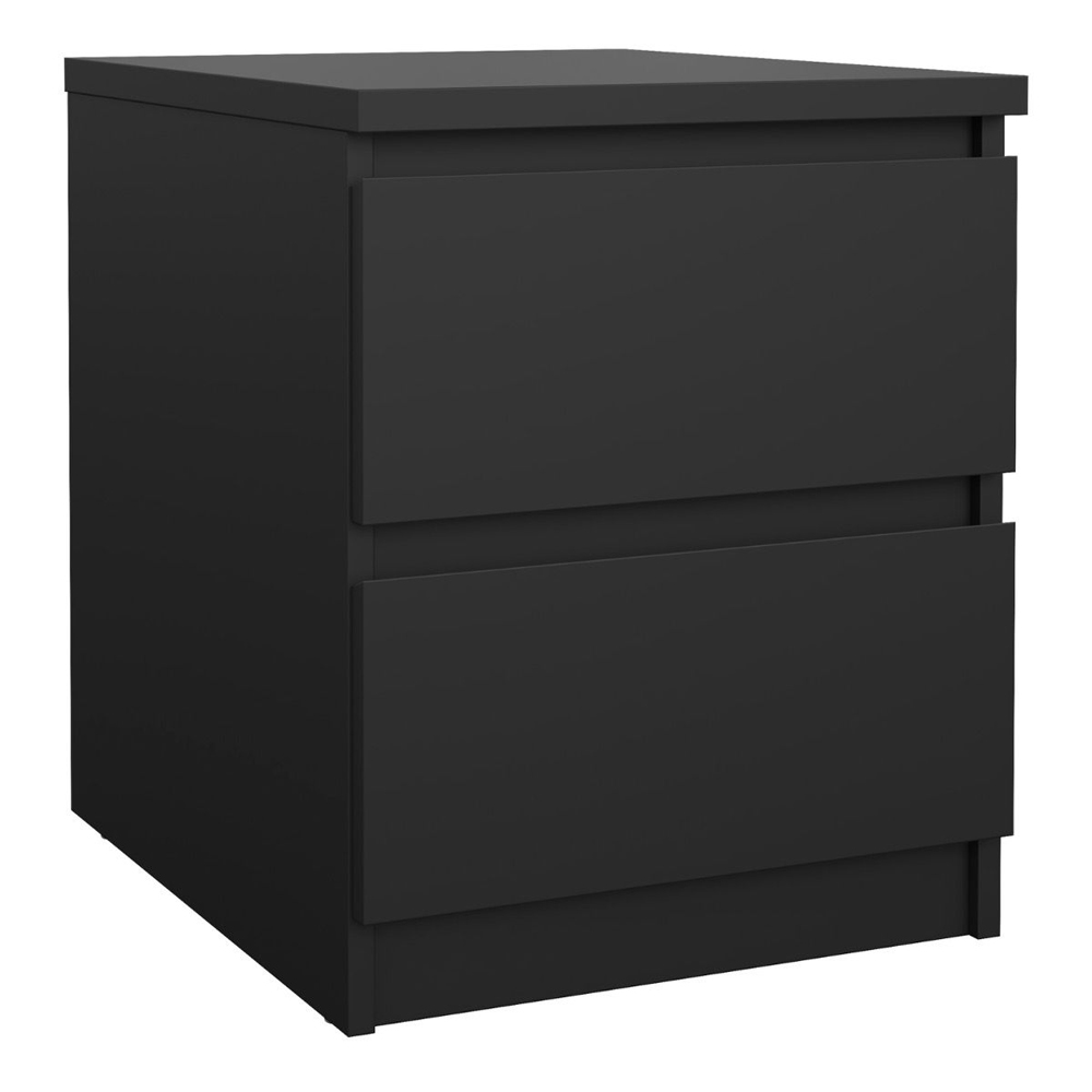 Nakou Wooden Bedside Cabinet With 2 Drawers In Matt Black
