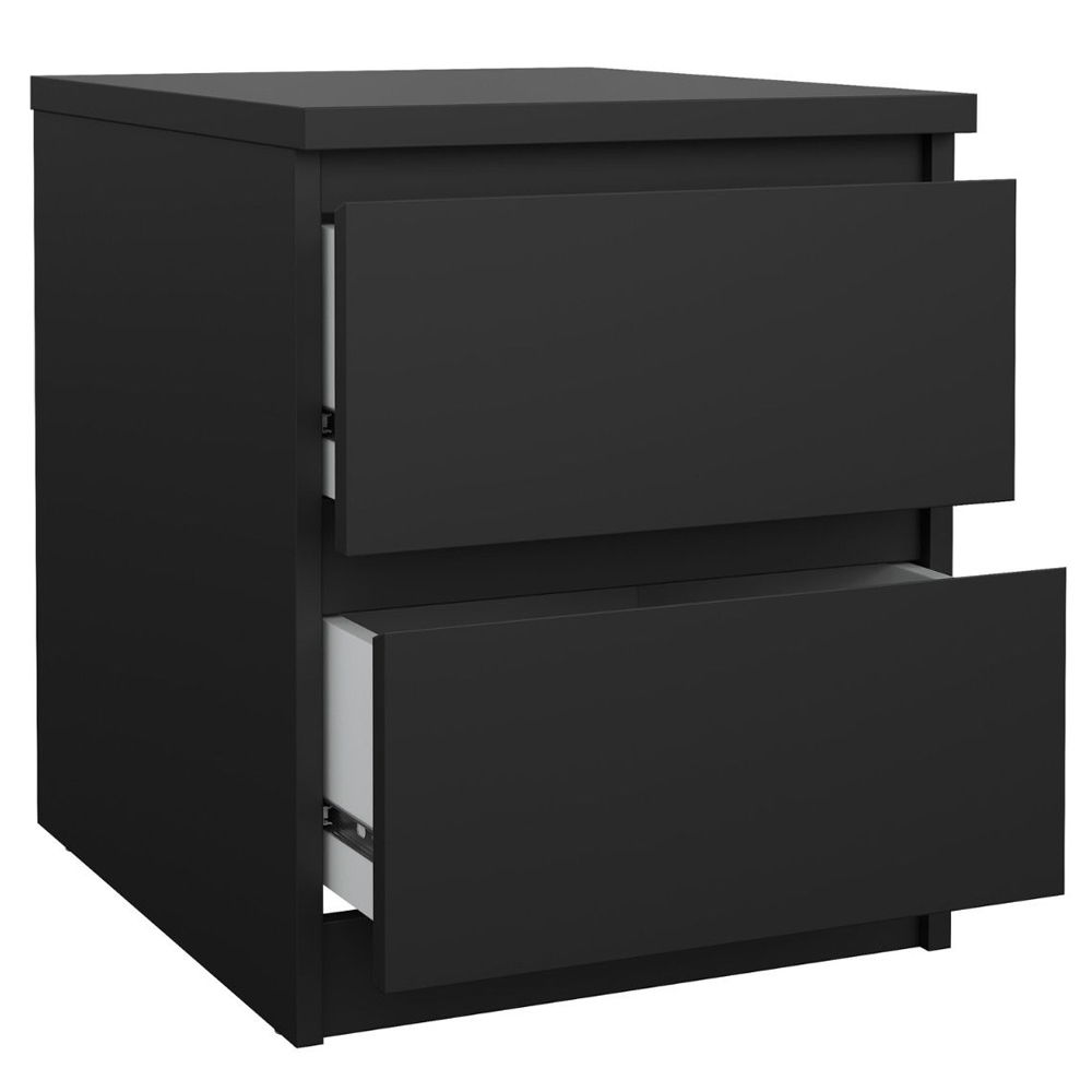 Nakou Wooden Bedside Cabinet With 2 Drawers In Matt Black