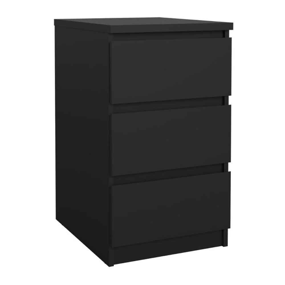 Nakou Wooden Bedside Cabinet With 3 Drawers In Matt Black