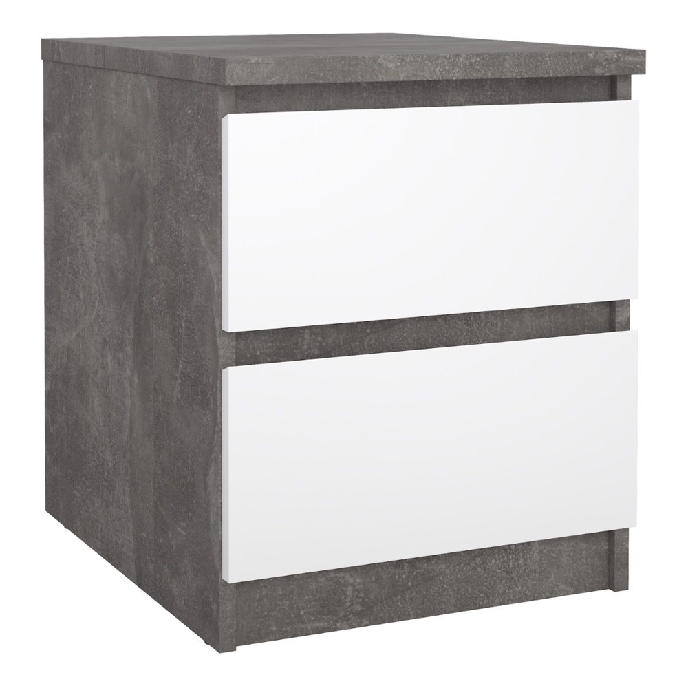 Nakou Wooden Bedside Cabinet With 2 White Gloss Drawers In Concrete