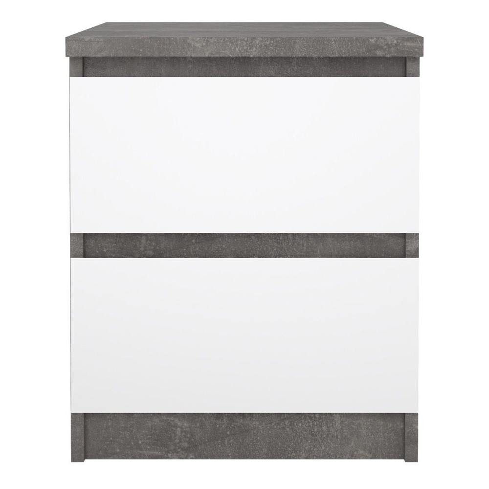 Nakou Wooden Bedside Cabinet With 2 White Gloss Drawers In Concrete