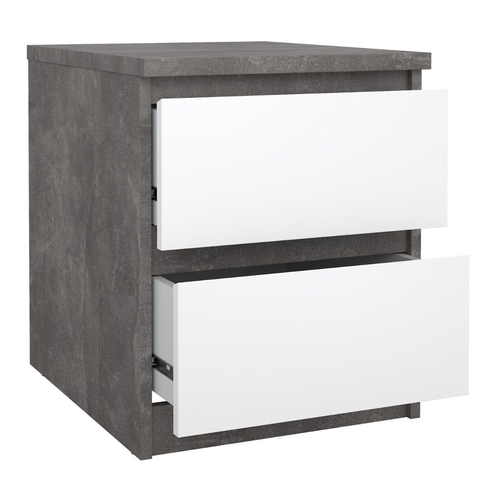 Nakou Wooden Bedside Cabinet With 2 White Gloss Drawers In Concrete