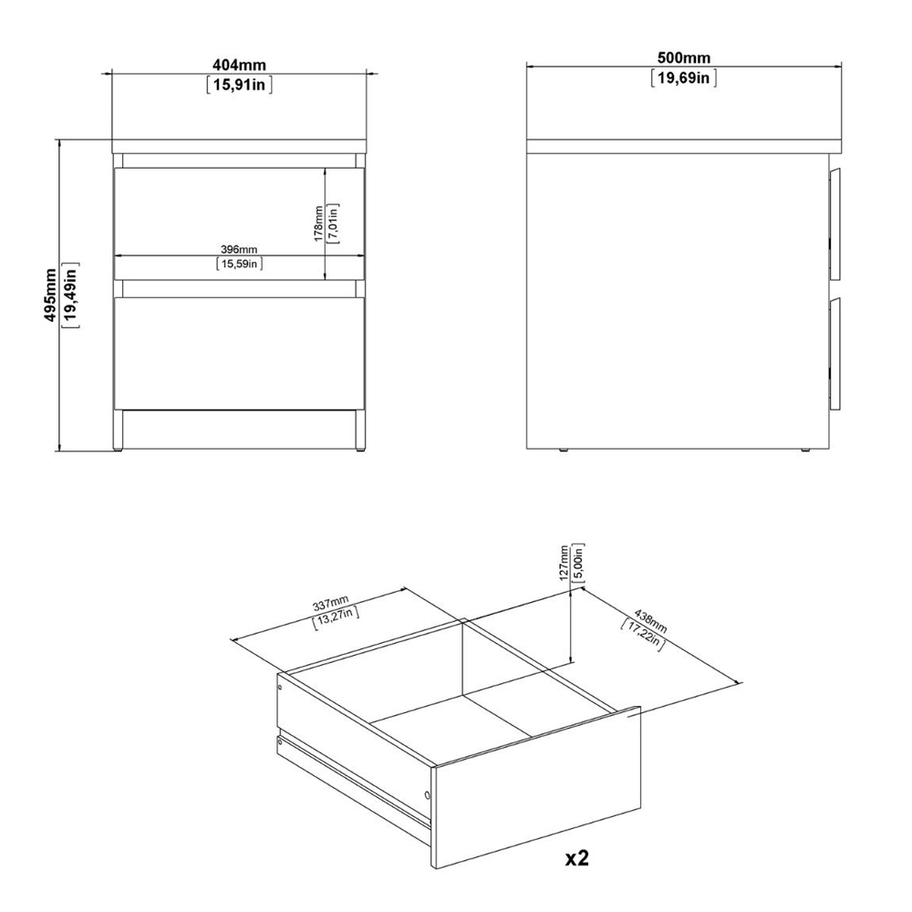 Nakou Wooden Bedside Cabinet With 2 White Gloss Drawers In Concrete