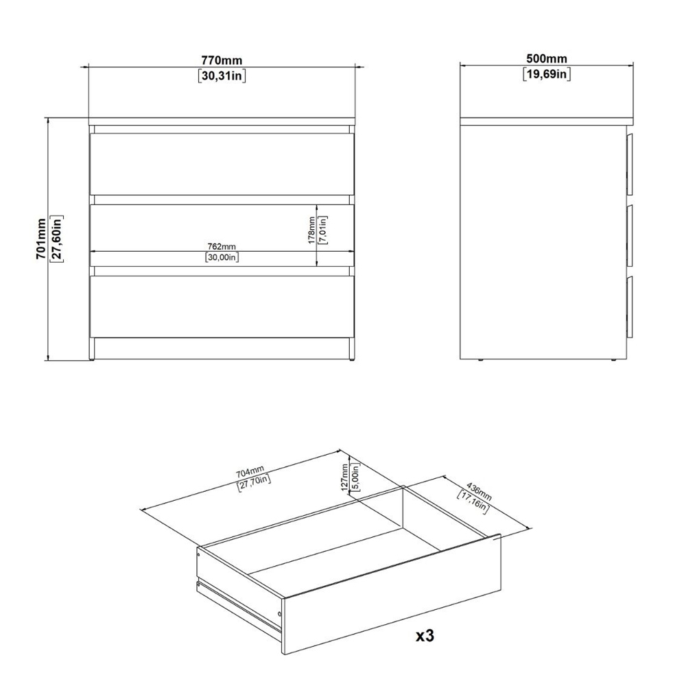 Nakou Wooden Chest Of 3 Drawers In Cashmere