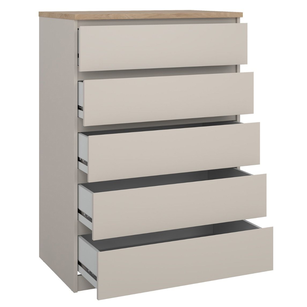 Nakou Wooden Chest Of 5 Drawers In Cashmere