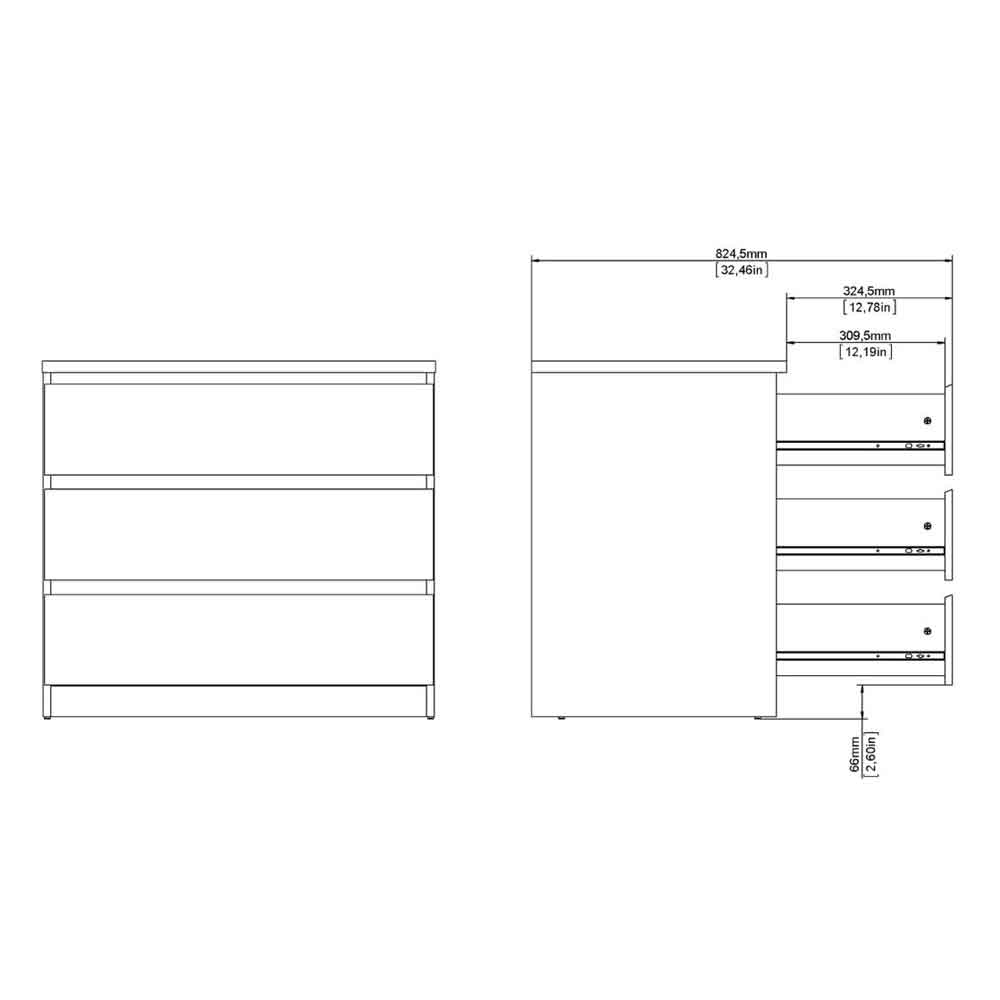 Nakou Wooden Chest of 3 Drawers in Cashmere