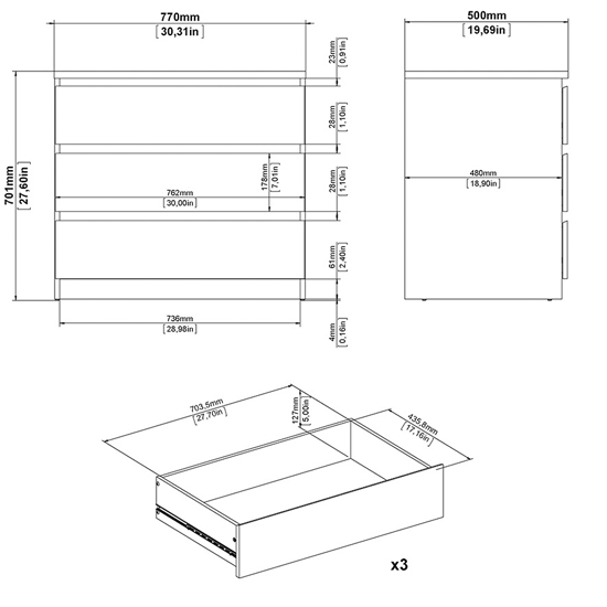 Nakou Wooden Chest Of 3 Drawers In Matt Black