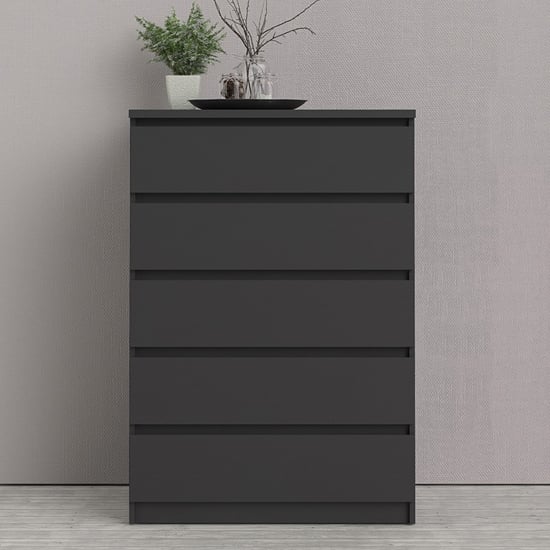 Photo of Nakou wooden chest of 5 drawers in matt black