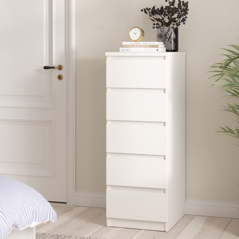 Read more about Nakou wooden chest of 5 drawers tall in white