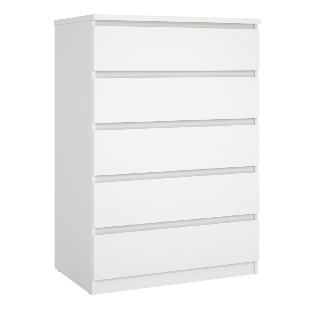 Nakou Wooden Chest Of 5 Drawers Wide In White