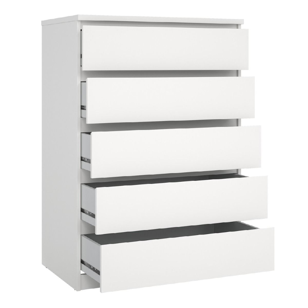 Nakou Wooden Chest Of 5 Drawers Wide In White
