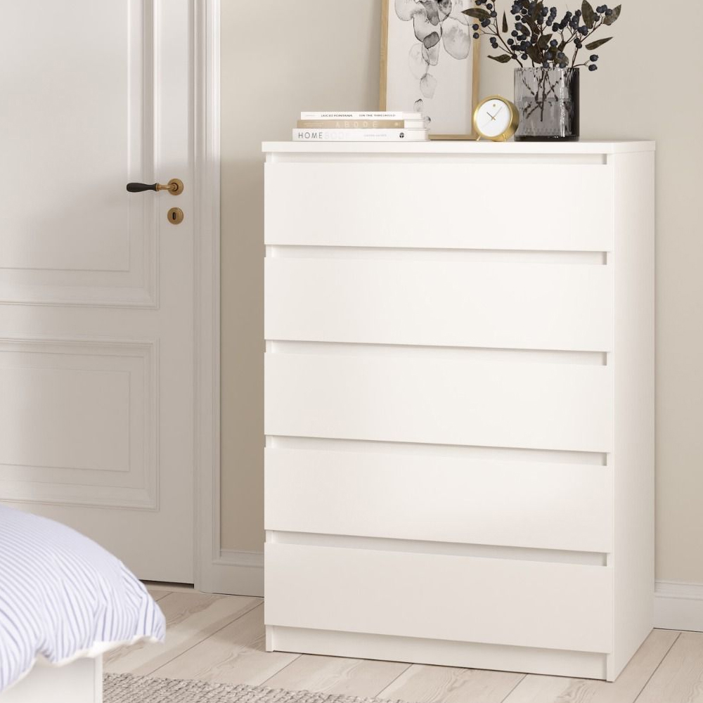 Read more about Nakou wooden chest of 5 drawers wide in white