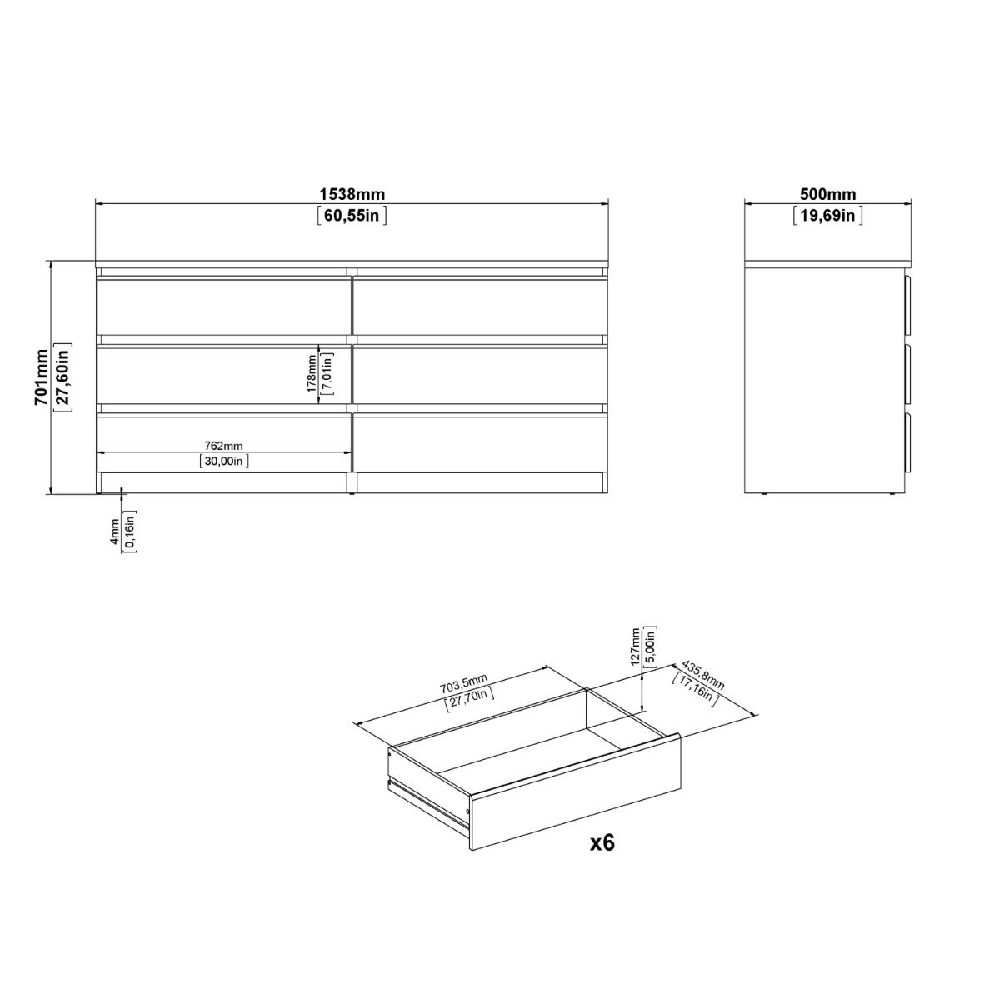 Nakou Wooden Chest Of 6 Drawers In White
