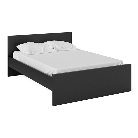 Nakou Wooden Double Bed In Matt Black