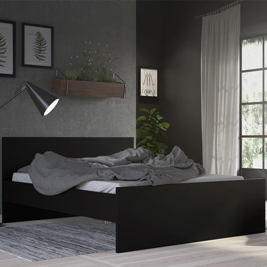 Product photograph of Nakou Wooden Double Bed In Matt Black from Furniture in Fashion