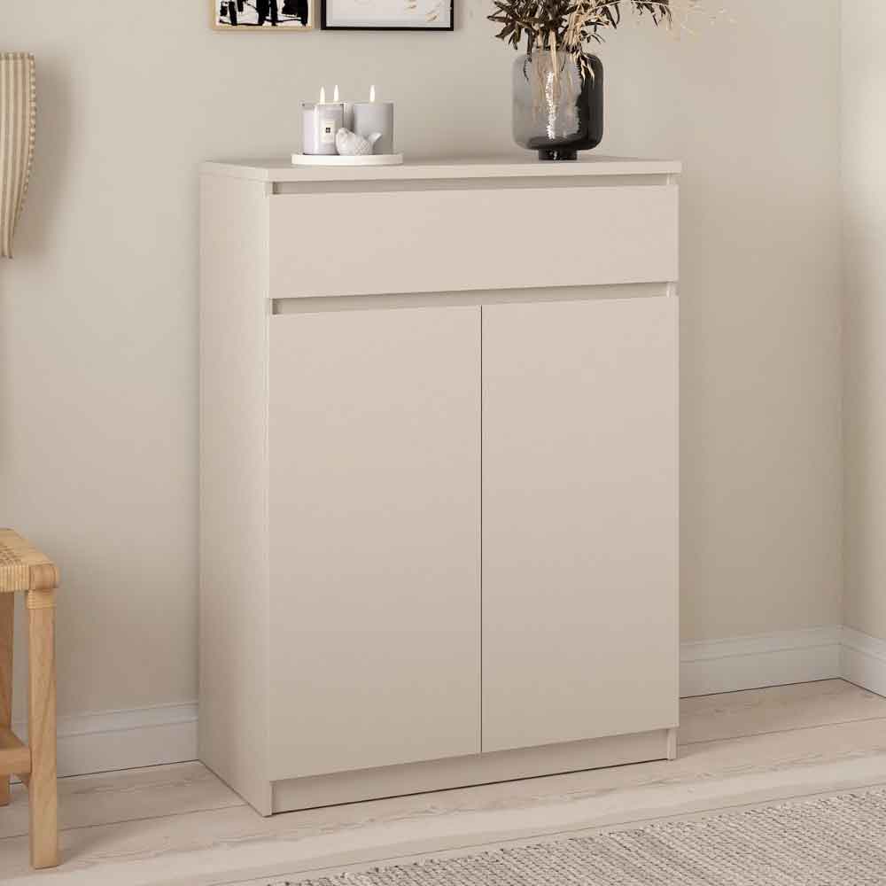 Nakou Wooden Shoe Storage Cabinet with 2 Doors 1 Drawer in Cashmere
