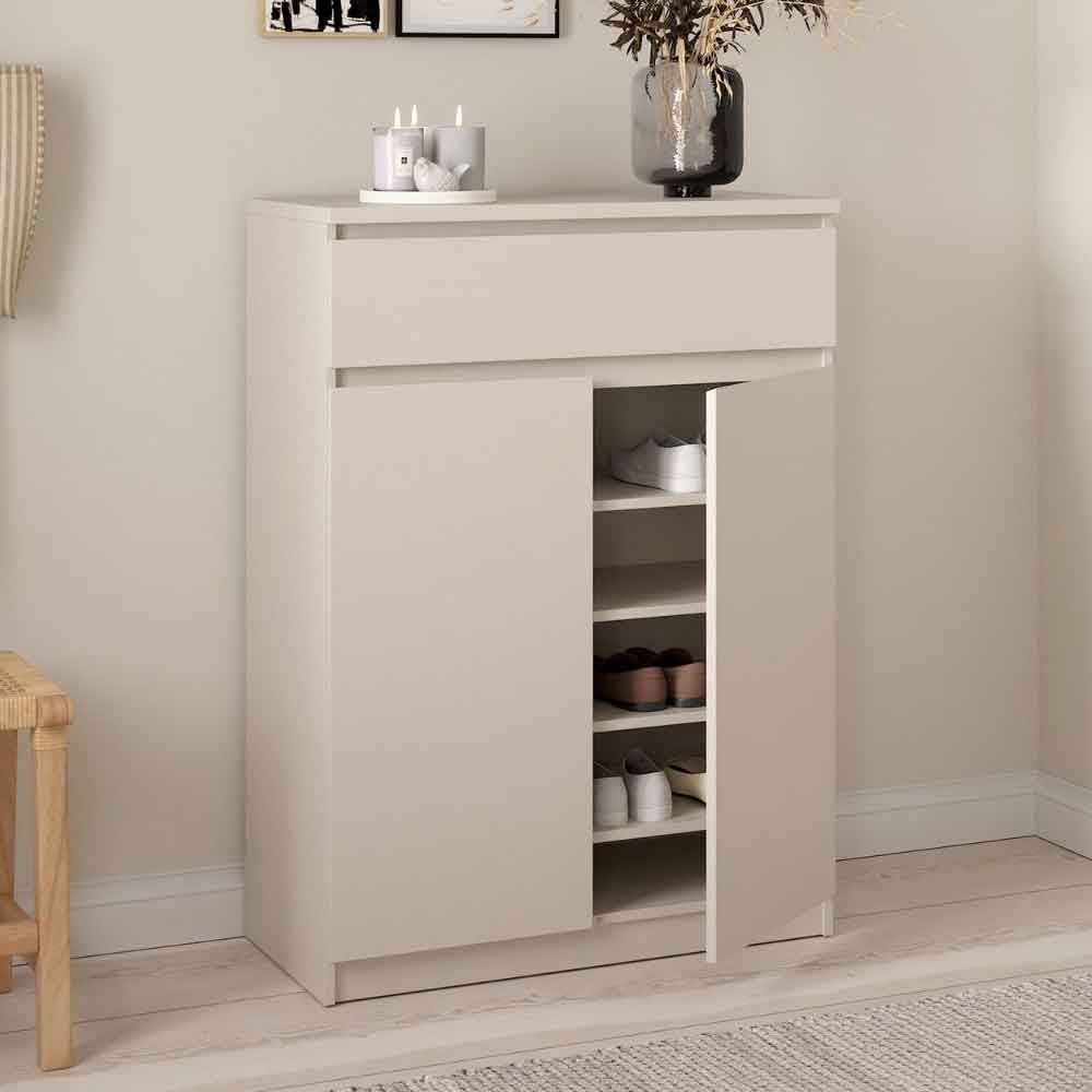 Nakou Wooden Shoe Storage Cabinet with 2 Doors 1 Drawer in Cashmere