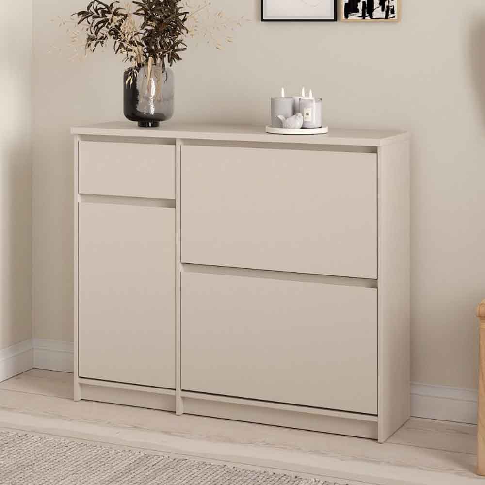 Nakou Wooden Shoe Storage Cabinet with 2 Tilting Doors and 1 Drawer in Cashmere
