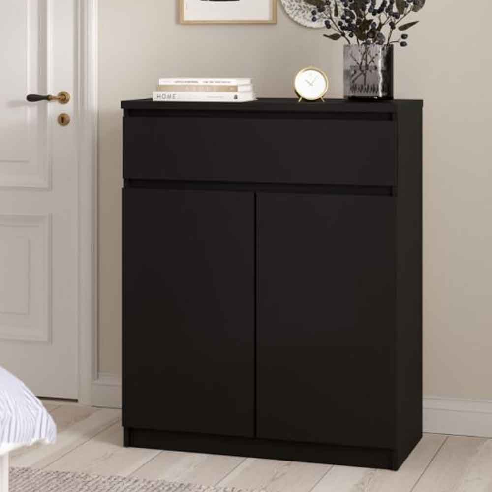 Nakou Wooden Sideboard With 1 Drawer 2 Doors In Matt Black