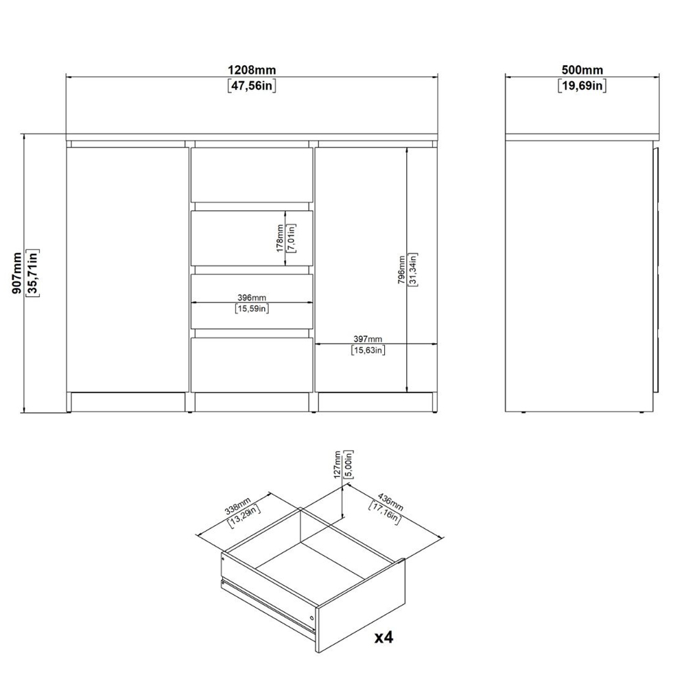 Nakou Wooden Sideboard With 2 Doors 4 Drawers In Cashmere
