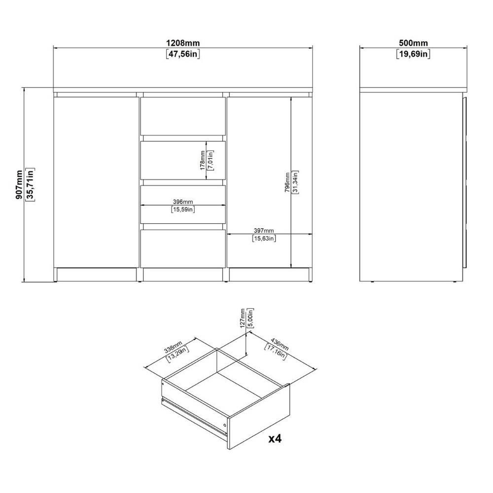 Nakou Wooden Sideboard With 2 Doors 4 Drawers In White