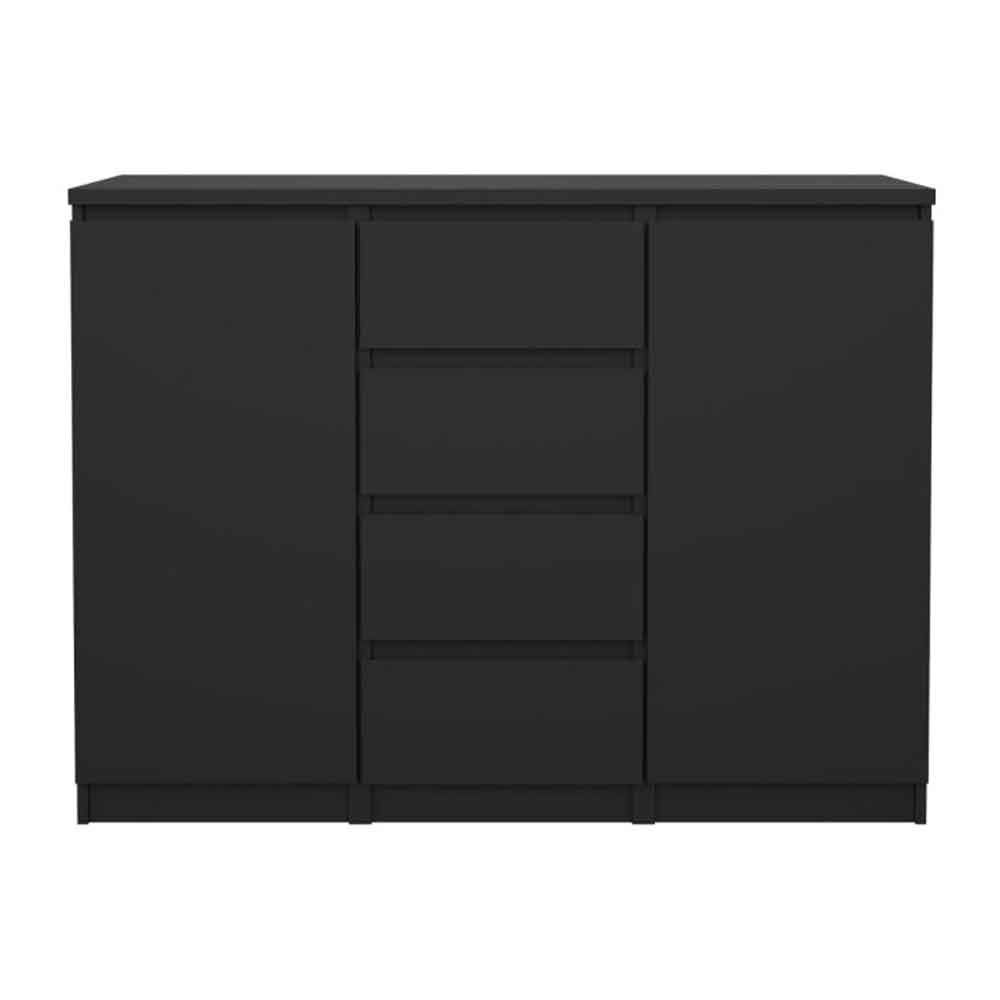 Nakou Wooden Sideboard With 4 Drawers 2 Doors In Matt Black