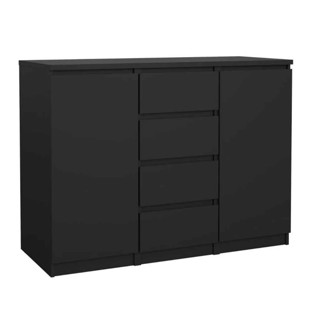 Nakou Wooden Sideboard With 4 Drawers 2 Doors In Matt Black