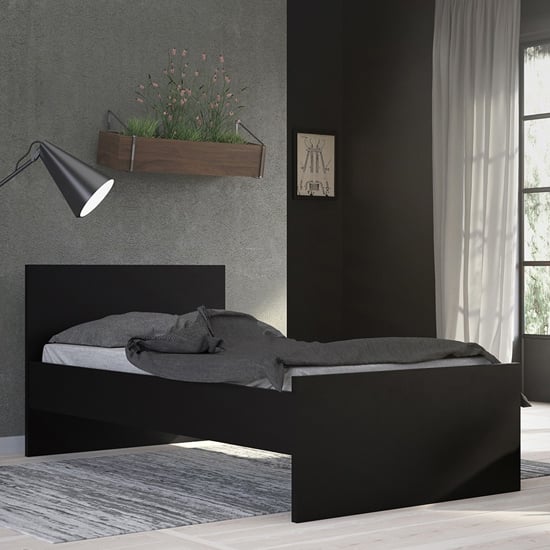 Product photograph of Nakou Wooden Single Bed In Matt Black from Furniture in Fashion