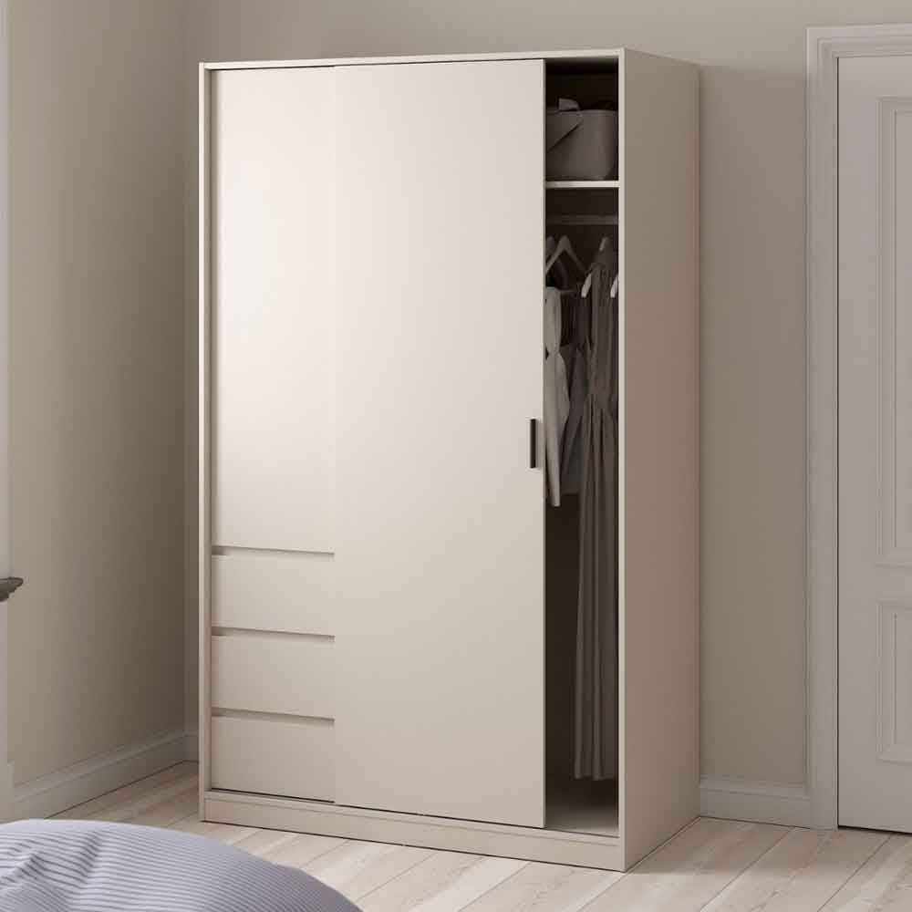 Nakou Wooden Wardrobe with 1 Sliding Door 3 Drawers in Cashmere