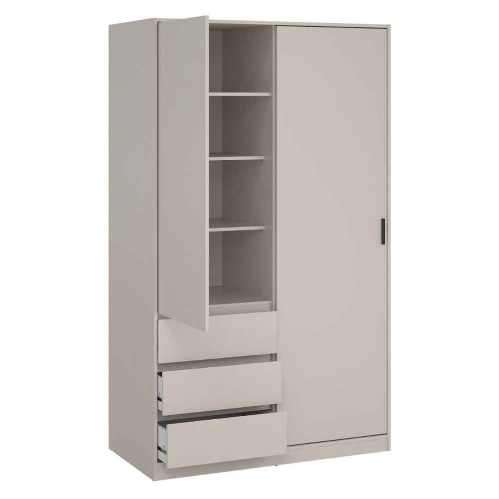 Nakou Wooden Wardrobe with 1 Sliding Door 3 Drawers in Cashmere