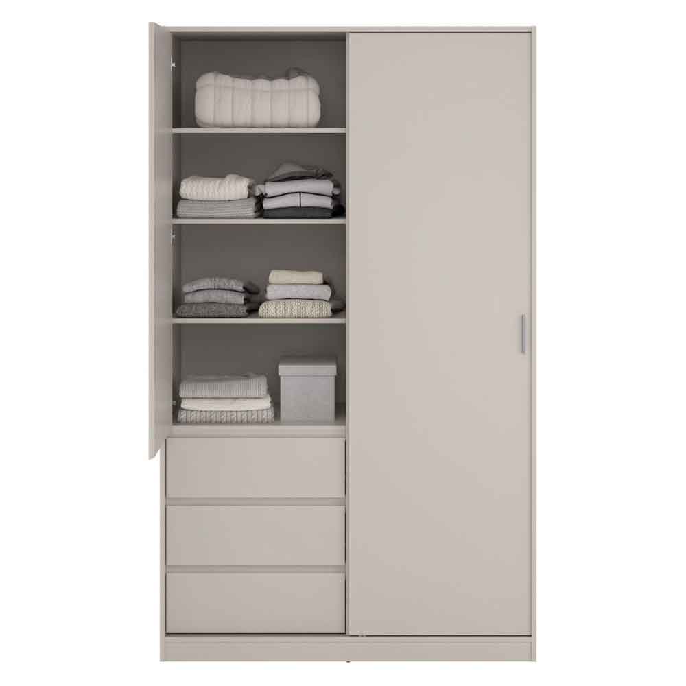Nakou Wooden Wardrobe with 1 Sliding Door 3 Drawers in Cashmere