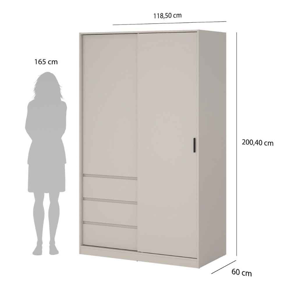Nakou Wooden Wardrobe with 1 Sliding Door 3 Drawers in Cashmere