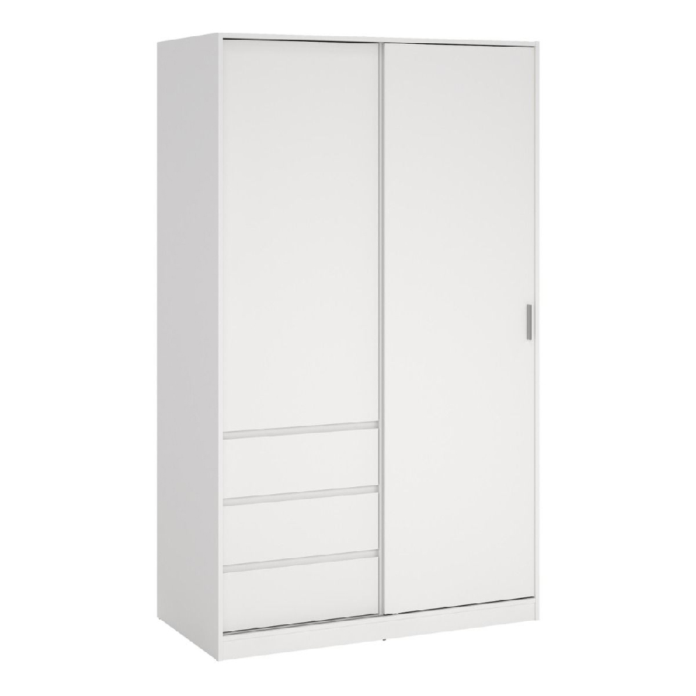 Nakou Wooden Wardrobe With 1 Sliding Door 3 Drawers In White