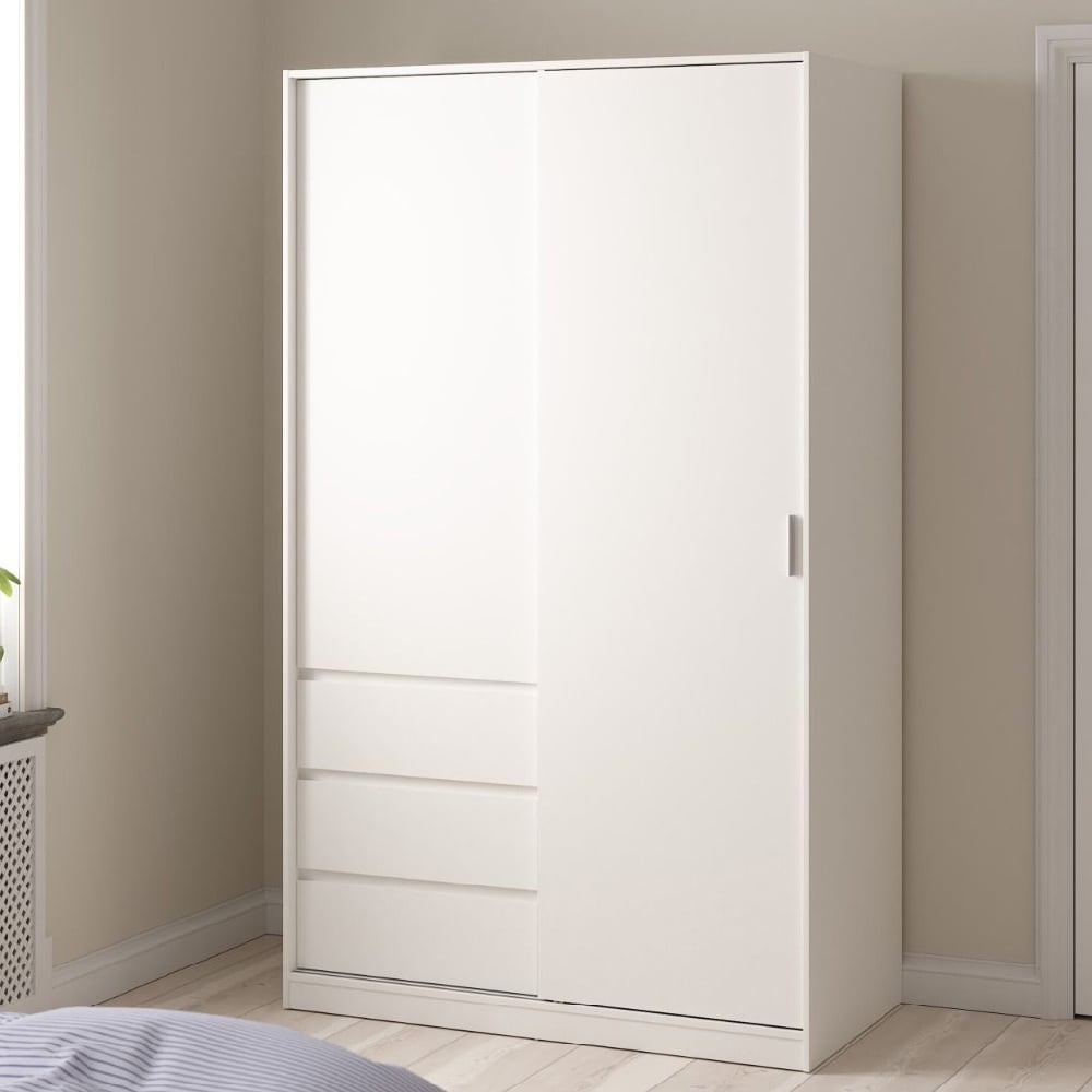 Read more about Nakou wooden wardrobe with 1 sliding door 3 drawers in white