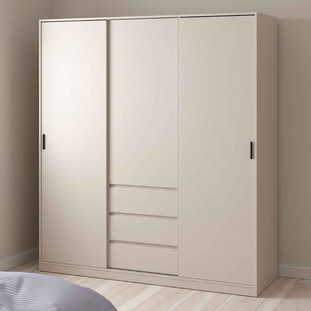 Nakou Wooden Wardrobe with 2 Sliding Doors and 3 Drawers in Cashmere